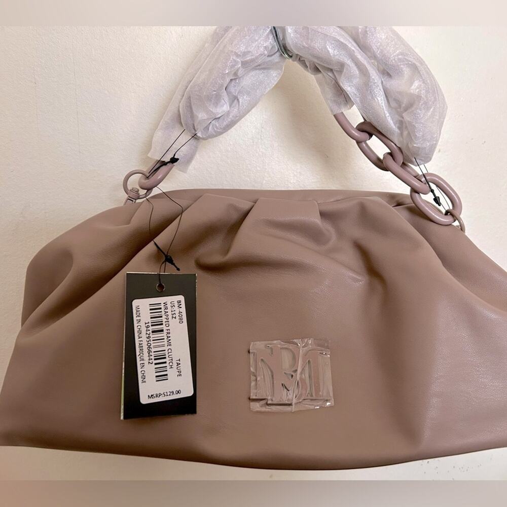 Badgley Mischka Frame Clutch Purse Taupe NWT